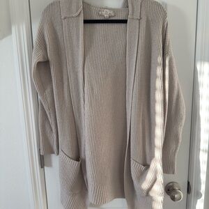 Cozy Beige Open-Front Hooded Cardigan